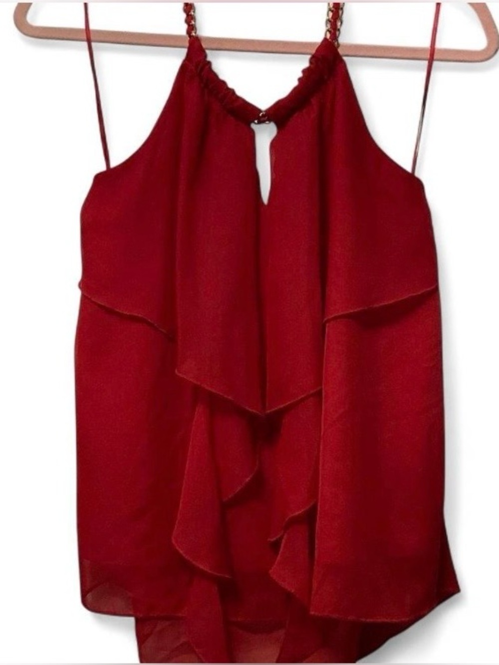 Red Ruffle Halter Camisole with Chain Straps